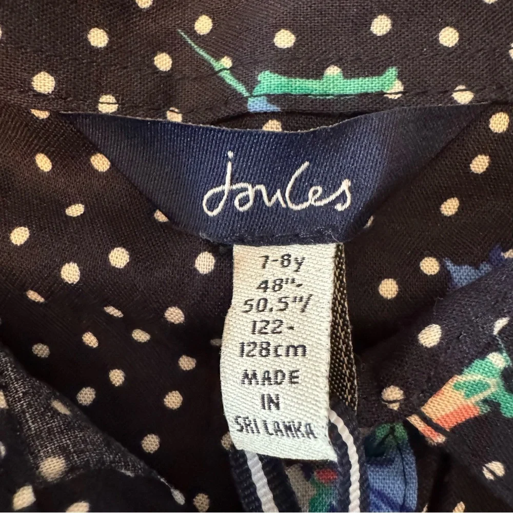 Joules Girls Amelia Shirt Dress Polka Dot Floral Navy Size 7/8 Years